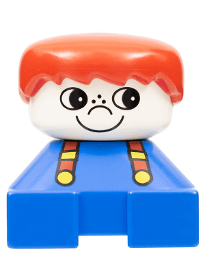 LEGO Duplo 2 x 2 x 2 Figure Brick Blue Base with Suspenders Red Male Hair (2327pb05) Duplo Minifigure
