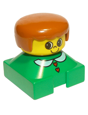 LEGO Duplo 2 x 2 x 2 Figure Brick Green Base with White Collar and Red Heart Buttons Dark Orange (2327pb06) Duplo Minifigure