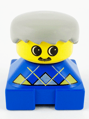 LEGO Duplo 2 x 2 x 2 Figure Brick Blue Base with Yellow Argyle Sweater Pattern Light Gray Male Ha (2327pb13) Duplo Minifigure
