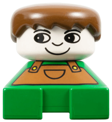 LEGO Duplo 2 x 2 x 2 Figure Brick Green Base with Overalls Brown Hair (2327pb17) Duplo Minifigure