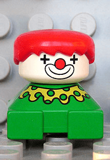 LEGO Duplo 2 x 2 x 2 Figure Brick Clown Green Base Yellow Collar with Green Dots Red Hair (2327pb24) Duplo Minifigure