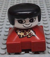 LEGO Duplo 2 x 2 x 2 Figure Brick Red Base With Yellow and Red Polka Dot Scarf White Face with Ey (2327pb28) Duplo Minifigure