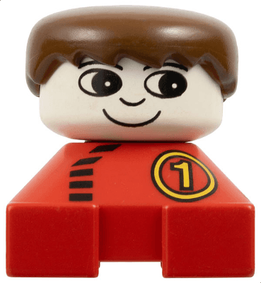LEGO Duplo 2 x 2 x 2 Figure Brick Red Base with Number 1 Race Pattern Brown Male Hair (2327pb35) Duplo Minifigure