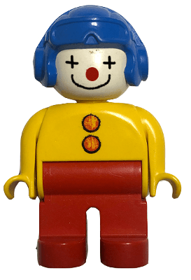 LEGO Duplo Figure Male Clown Yellow Top with 2 Buttons Blue Aviator Helmet (4555pb001) Duplo Minifigure