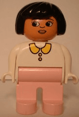 LEGO Duplo Figure Female Rose Pink Legs White Blouse Black Hair (4555pb004) Duplo Minifigure