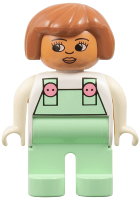 LEGO Duplo Figure Female White Top with Light Green Overalls with Pink Buttons Fabuland Brown Ha (4555pb009) Duplo Minifigure