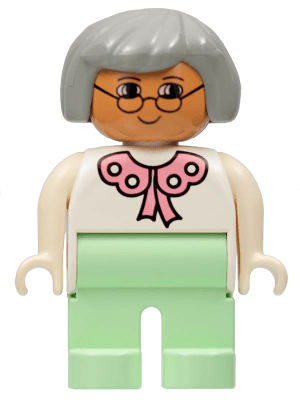 LEGO Duplo Figure Female White Blouse Gray Hair Glasses (4555pb014) Duplo Minifigure