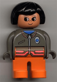 Duplo Figure, Female Medic, Orange Legs, Zippered Jacket with EMT Star of Life Pattern