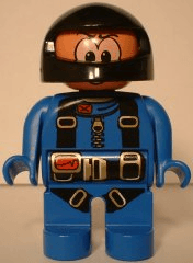 LEGO Duplo Figure Male Action Wheeler Blue Racing Suit with Harness Straps Black Racing Helmet (4555pb026) Duplo Minifigure