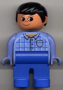 LEGO Duplo Figure Male Blue Top Plaid with Pocket Black Hair (4555pb028) Duplo Minifigure