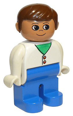 LEGO Duplo Figure Male White Two Button Cardigan Brown Hair (4555pb033) Duplo Minifigure