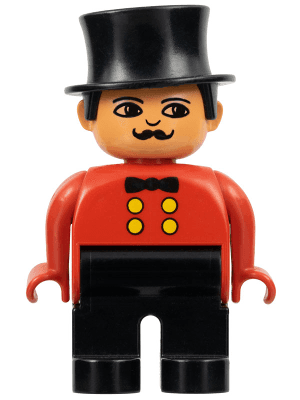 LEGO Duplo Figure Male Red Top Top Hat no White in Eyes Pattern (Circus Ringmaster) (4555pb036a) Duplo Minifigure