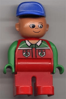 LEGO Duplo Figure Male Red Top with Octan Logo Crooked Blue Hat (4555pb040) Duplo Minifigure