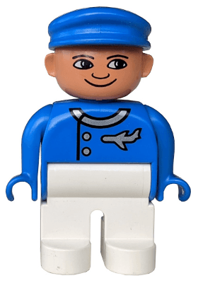 LEGO Duplo Figure Male Blue Top (Airplane Jetliner Pilot) (4555pb046) Duplo Minifigure