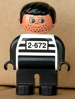 LEGO Duplo Figure Male White Top with 2-672 Number on Chest Black Hair Stubble (Jailbreak Joe) (4555pb053) Duplo Minifigure