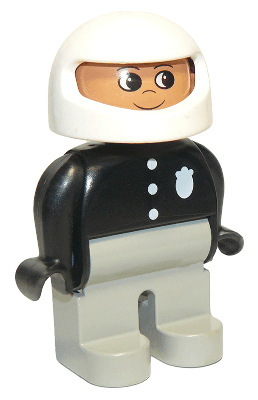 LEGO Duplo Figure Male Police Black Top with 3 Buttons and Badge White Racing Helmet (4555pb064) Duplo Minifigure