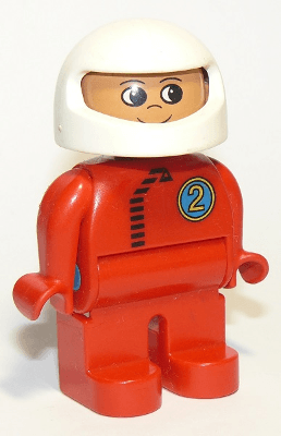 LEGO Duplo Figure Male Red Top with Black Zipper and Racer #2 (4555pb070a) Duplo Minifigure