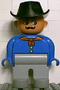 LEGO Duplo Figure Male Blue Top with Red Bandana Black Cowboy Hat (4555pb088) Duplo Minifigure