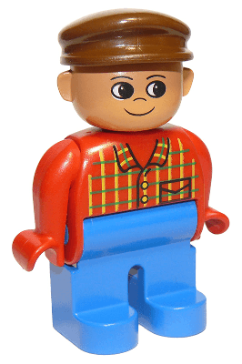 LEGO Duplo Figure Male Red Top Plaid Brown Cap (4555pb100) Duplo Minifigure