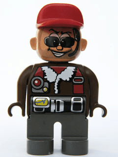 LEGO Duplo Figure Male Action Wheeler Brown Top with Aviator Jacket Red Cap Sunglasses Headset w (4555pb101) Duplo Minifigure
