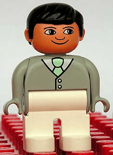 LEGO Duplo Figure Male Light Gray Top with White Shirt and Light Green Tie Black Hair (4555pb108) Duplo Minifigure