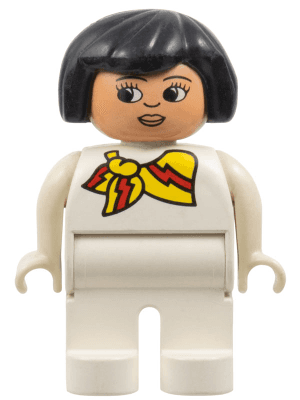 LEGO Duplo Figure Female White Top and with Yellow and Red Scarf Black Hair (4555pb112) Duplo Minifigure
