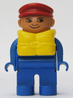 LEGO Duplo Figure Male Blue Top Life Jacket Red Cap no White in Eyes pattern (4555pb126) Duplo Minifigure