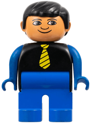 LEGO Duplo Figure Male Black Top with Yellow Tie Black Hair White in Eyes (4555pb131) Duplo Minifigure