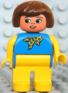 LEGO Duplo Figure Female Blue Top with Yellow and Blue Polka Dot Scarf Brown Hair (4555pb160) Duplo Minifigure