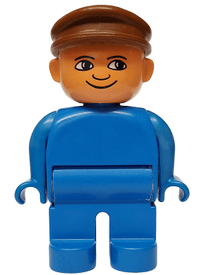 Duplo Figure, Male, Blue Legs, Blue Top, Brown Cap