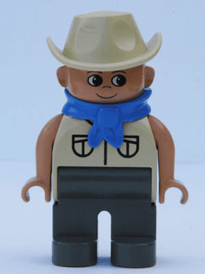 LEGO Duplo Figure Male Tan Top Safari with Pockets Cowboy Hat Blue Bandana (4555pb188) Duplo Minifigure