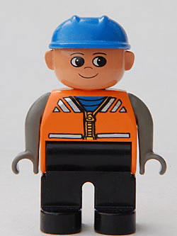 LEGO Duplo Figure Male Orange Vest Construction Hat Blue (4555pb206) Duplo Minifigure