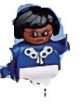 Duplo Figure, Female, White Legs, Blue Top with White Buttons, Black Hair (75692)