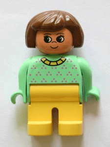 LEGO Duplo Figure Female Light Green Top with Purple Dots Yellow Collar Brown Hair (4555pb246) Duplo Minifigure