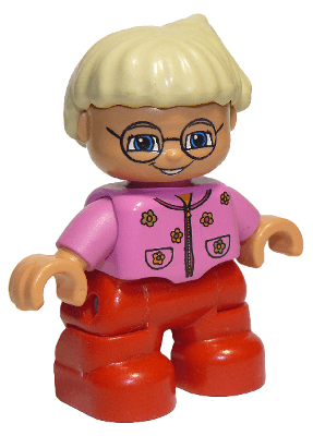 LEGO Duplo Figure Lego Ville Child Girl Dark Pink Top With Flowers Light Blond Hair With Ponyta (47205pb006) Duplo Minifigure