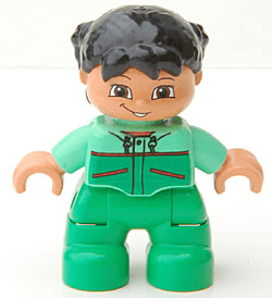 LEGO Duplo Figure Lego Ville Child Girl Medium Green Top with Red Trim Black Hair (47205pb009) Duplo Minifigure