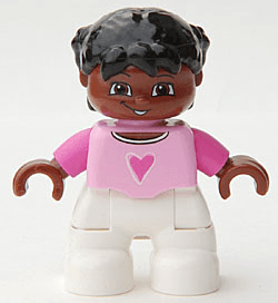 LEGO Duplo Figure Lego Ville Child Girl Bright Pink Top Dark Pink Arms Black Hair with Braids (47205pb015) Duplo Minifigure