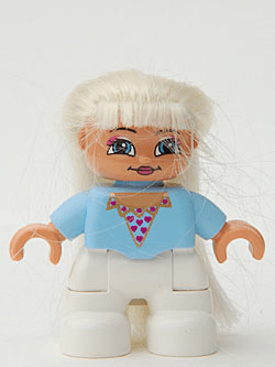 LEGO Duplo Figure Lego Ville Child Girl Bright Light Blue Top with Heart Pattern Blond Hair (Pr (47205pb017) Duplo Minifigure