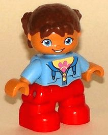 LEGO Duplo Figure Lego Ville Child Girl Reddish Brown Pigtails Oval Eyes (47205pb030a) Duplo Minifigure