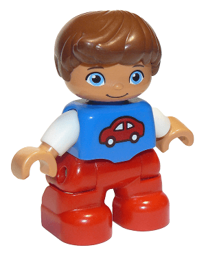LEGO Duplo Figure Lego Ville Child Boy Blue Top with Red Car Pattern Reddish Brown Hair (47205pb031) Duplo Minifigure