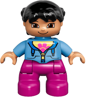 LEGO Duplo Figure Lego Ville Child Girl Magenta Legs Black Pigtails (47205pb035) Duplo Minifigure