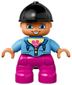 LEGO Duplo Figure Lego Ville Child Girl Dark Pink Legs Black Riding Helmet (47205pb040) Duplo Minifigure