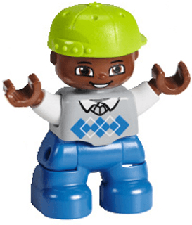 LEGO Duplo Figure Lego Ville Child Boy Light Bluish Gray Sweater Lime Cap (47205pb044) Duplo Minifigure