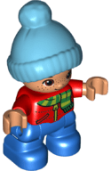 LEGO Duplo Figure Lego Ville Child Boy Red Top with Scarf and Zipper Pattern Freckles Medium Az (47205pb051) Duplo Minifigure