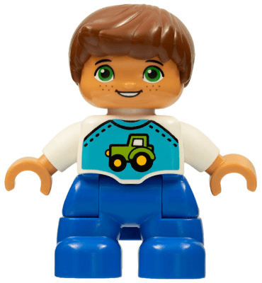 LEGO Duplo Figure Lego Ville Child Boy White Top with Tractor Pattern Reddish Brown Hair (47205pb055) Duplo Minifigure
