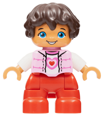 LEGO Duplo Figure Lego Ville Child Girl Bright Pink Top with Heart Pattern Reddish Brown Hair (47205pb057) Duplo Minifigure