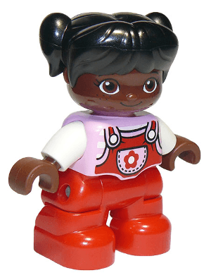 LEGO Duplo Figure Lego Ville Child Girl Bright Pink Top with Flower on Pocket Black Hair with P (47205pb075) Duplo Minifigure