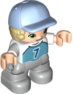 LEGO Duplo Figure Lego Ville Child Boy Medium Azure Top with Number 7 Tan Hair Bright Light Blu (47205pb087) Duplo Minifigure