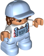 LEGO Duplo Figure Lego Ville Child Girl Bright Light Blue Legs with Overalls White Top Reddish (47205pb088) Duplo Minifigure