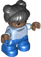 LEGO Duplo Figure Lego Ville Child Girl Bright Light Blue Top with White Snowflakes Reddish Bro (47205pb092) Duplo Minifigure